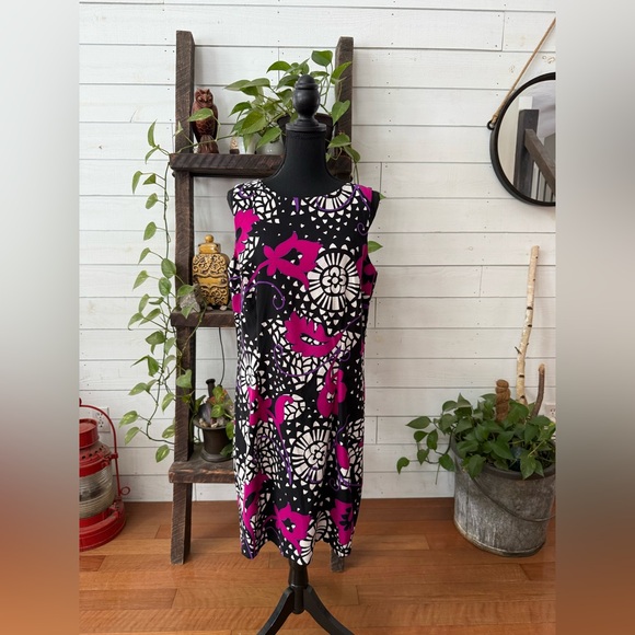 Dress Barn Floral Sleeveless Black, White, Pink and Purple Dress Size 16 - Picture 12 of 17